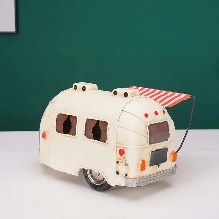 Classic Retro Iron Metal Tin Car Model Decoration Ornaments Home Furnishing Vintage Trailer Nostalgic Gift Decoration Room