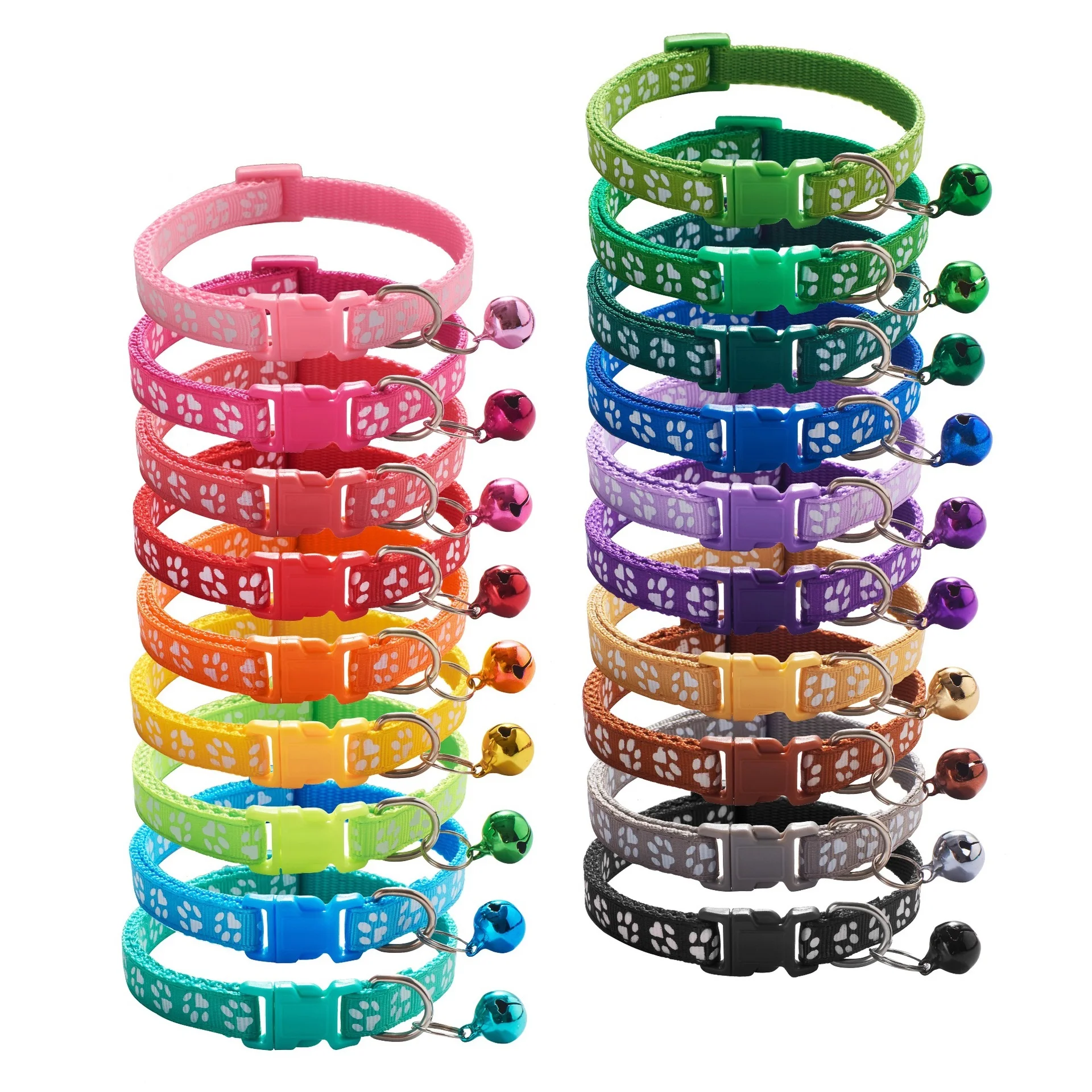 
New Designs Fashion 19 Colors Soft Adjustable Pink Pet Accessories Collar Breakaway Buckle Paw Print Cat Collar with Bell 