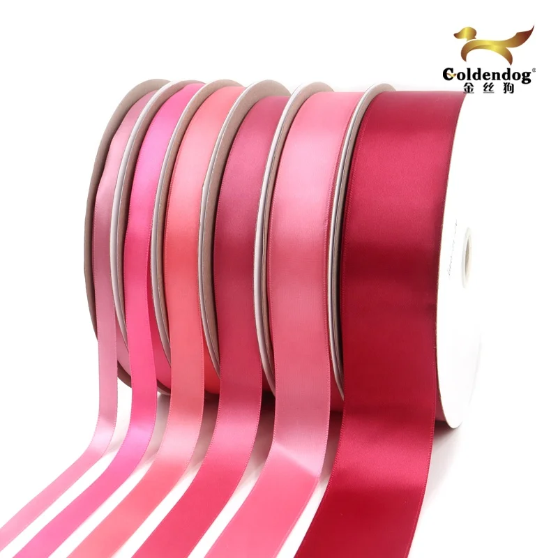 Mafolen factory price 3-100mm width 100% polyester  pure pink color silk satin ribbon for gift wrapping decorative