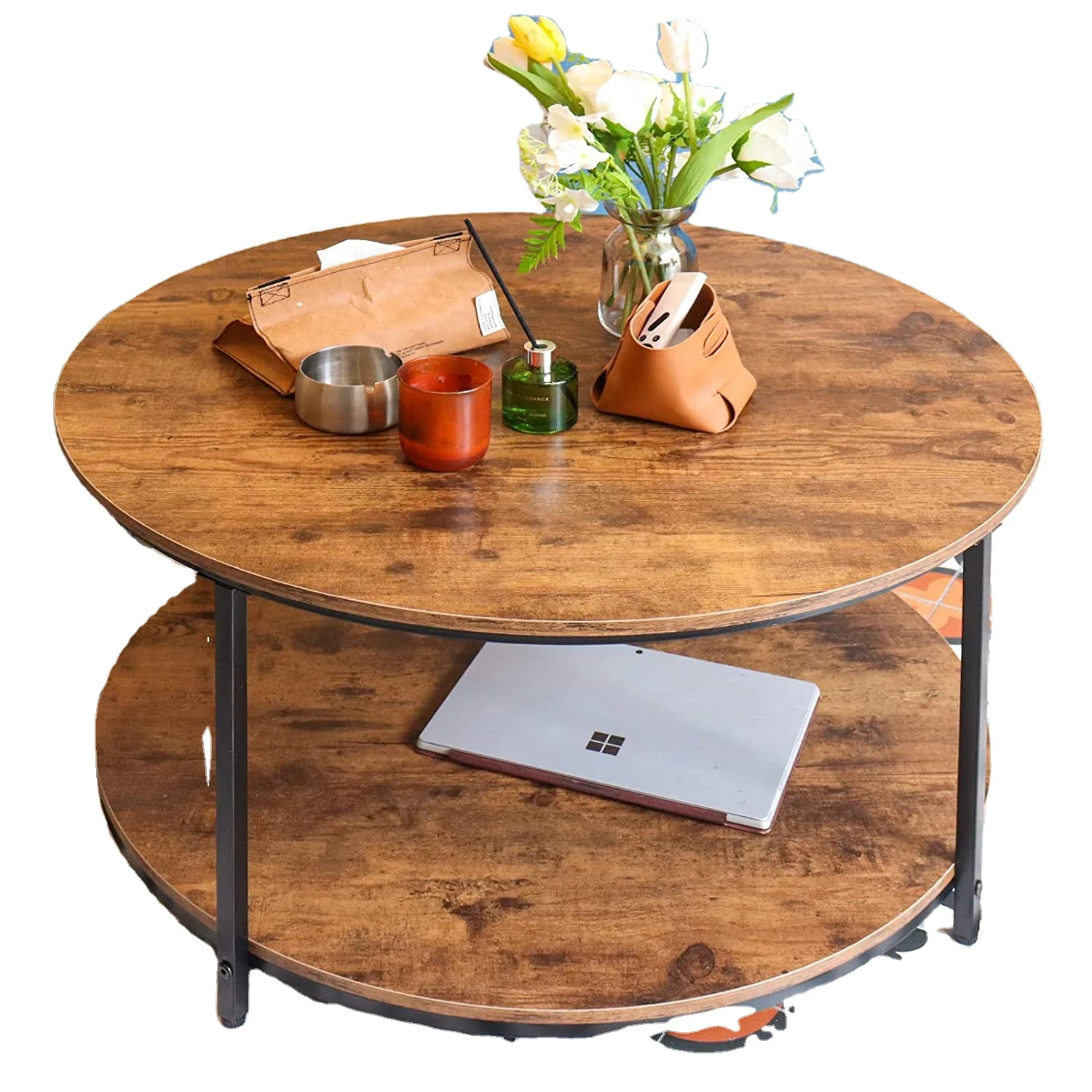 Круглый деревянный журнальный столик Dilun на заказ, деревянная полка для хранения в гостиной, деревенская промышленность, коричневый, современный