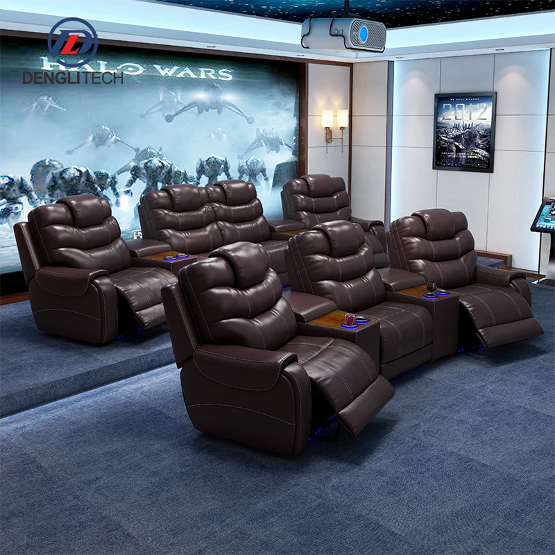 Italian Custom Leather VIP Cinema Chair Living Room Modular Couch Furniture Modern Luxury Home Theater Recliner with Led Light