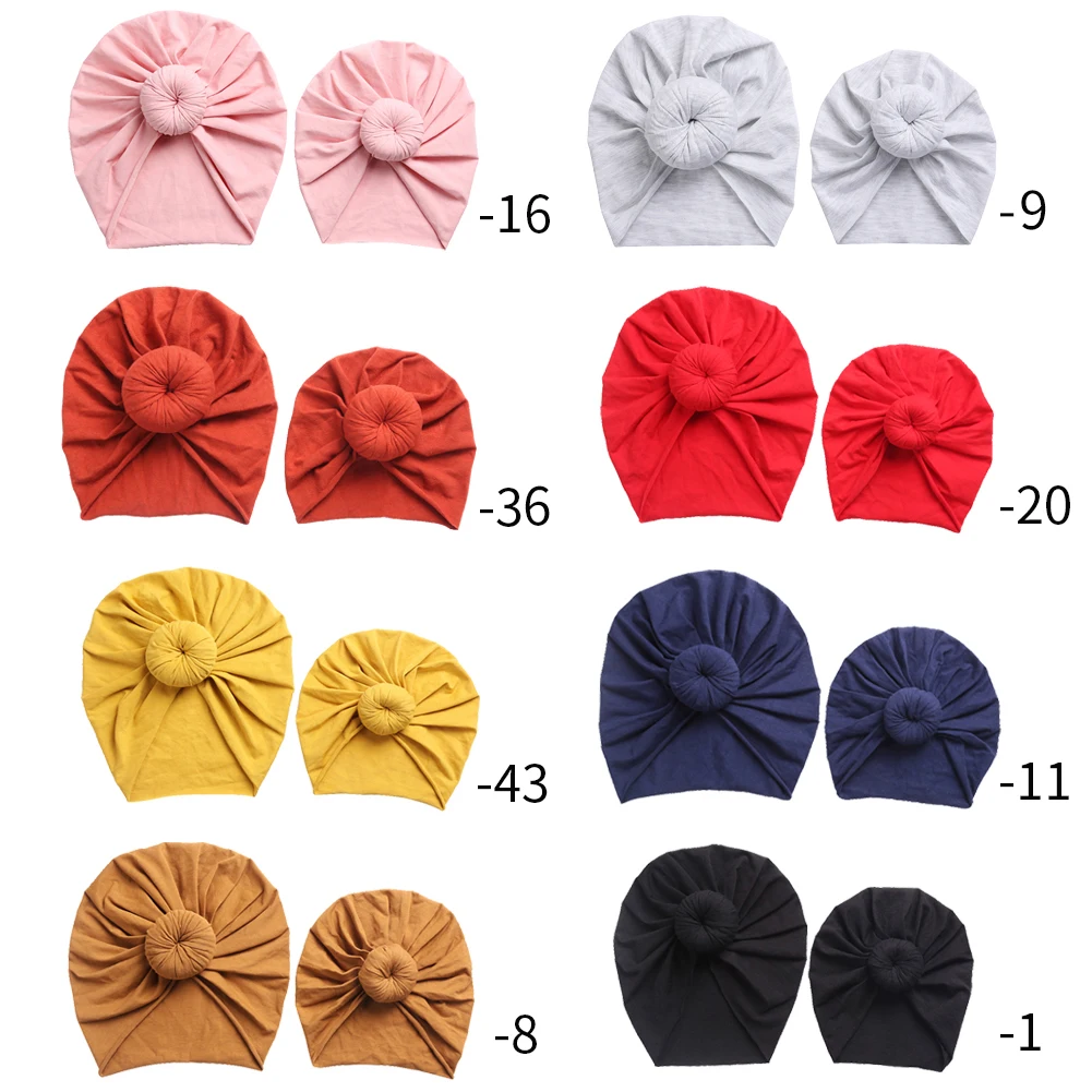 Wholesale Soft Mommy And Me Donut Turban Set Candy Color High Stretch Elastic Baby Turban Parent-Child Suit