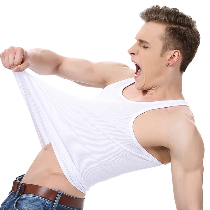 Майка Мужская Спортивная хлопковая, майка для бодибилдинга, тренировочная майка, нижнее белье белого цвета