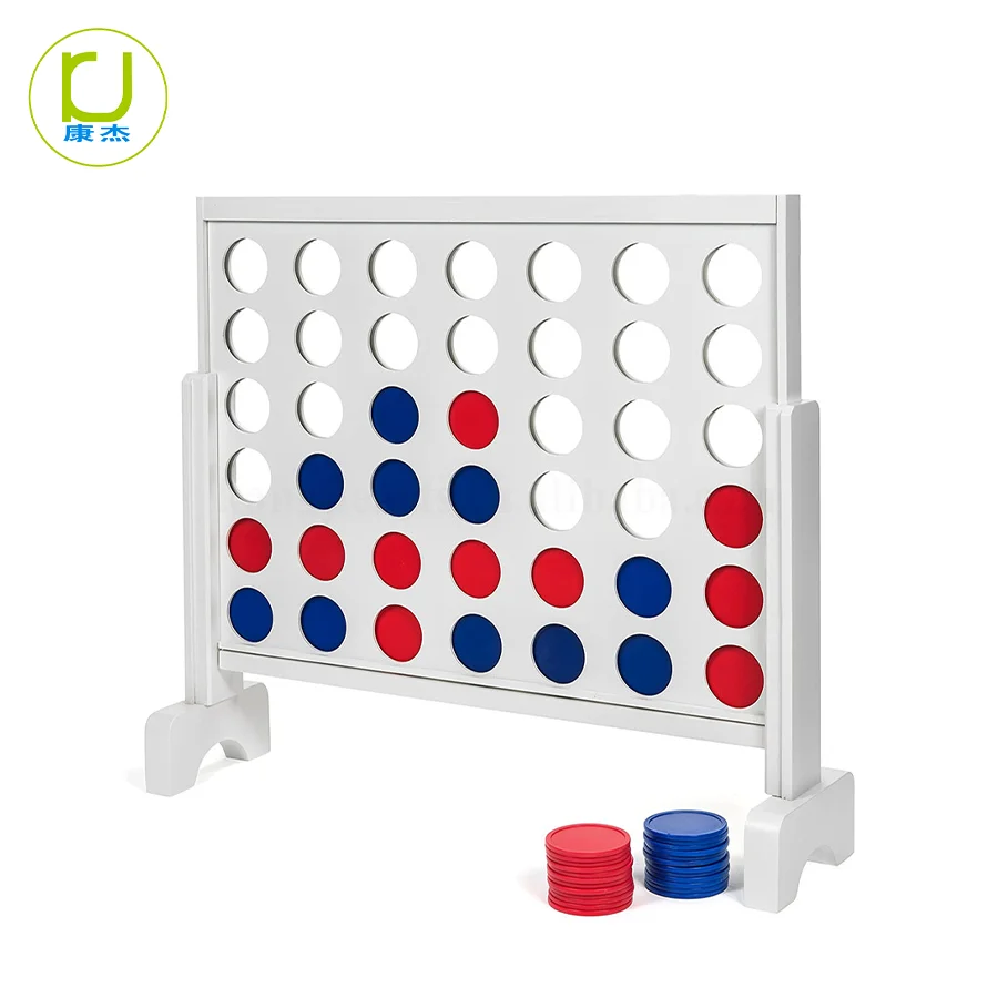White Classic Wooden Garden Game Giant 4 in a Row Set Connect Four Game with Carrying Bag -42 Coins