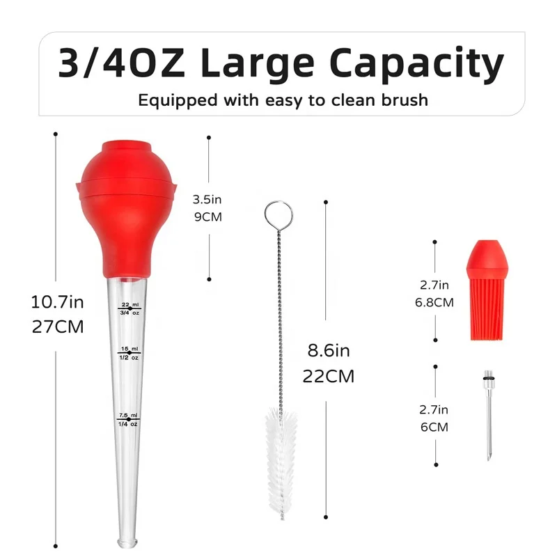 Multifunctional 4 in 1 set BBQ Barbecue marinade injector needles Cleaning Brush silicone long pump turkey baster with brush