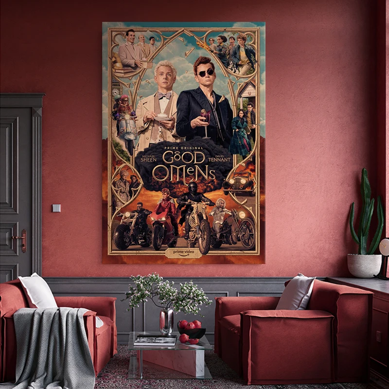 Amazon hot sale 280g canvas wall painting customizable home decor print good omens movie poster wall art