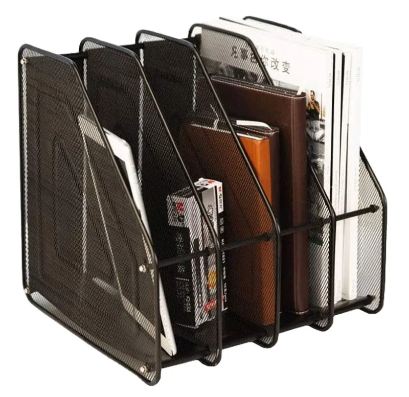 Heavy Duty 4 Compartment Metal Mesh Office Desktop Document File Organizer Rack Wire Magazine Holder