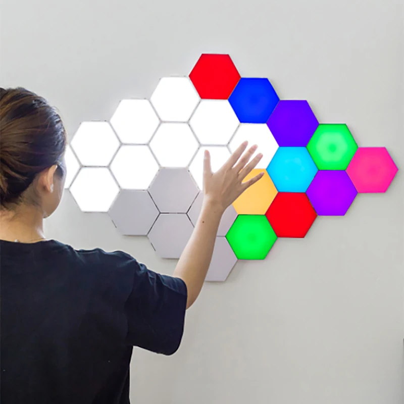 oem modern design diy night light magnetic hexagons with sensor socket creative decoration for home