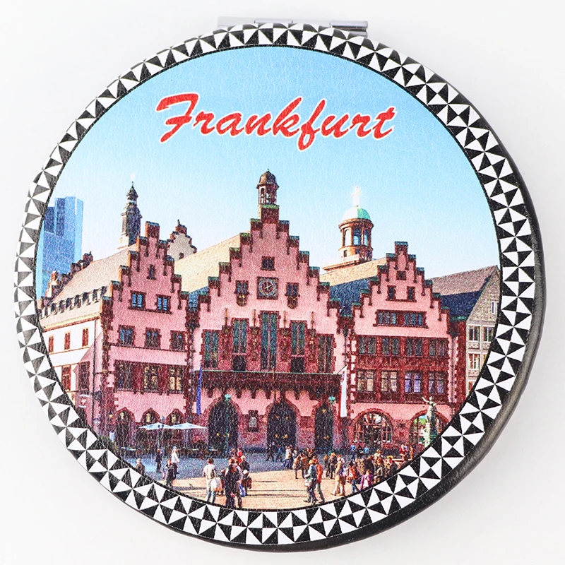 Germany Travel Folding PU Leather Beauty Double Mirror Handheld Pocket Cosmetic Compact Makeup Mirrors