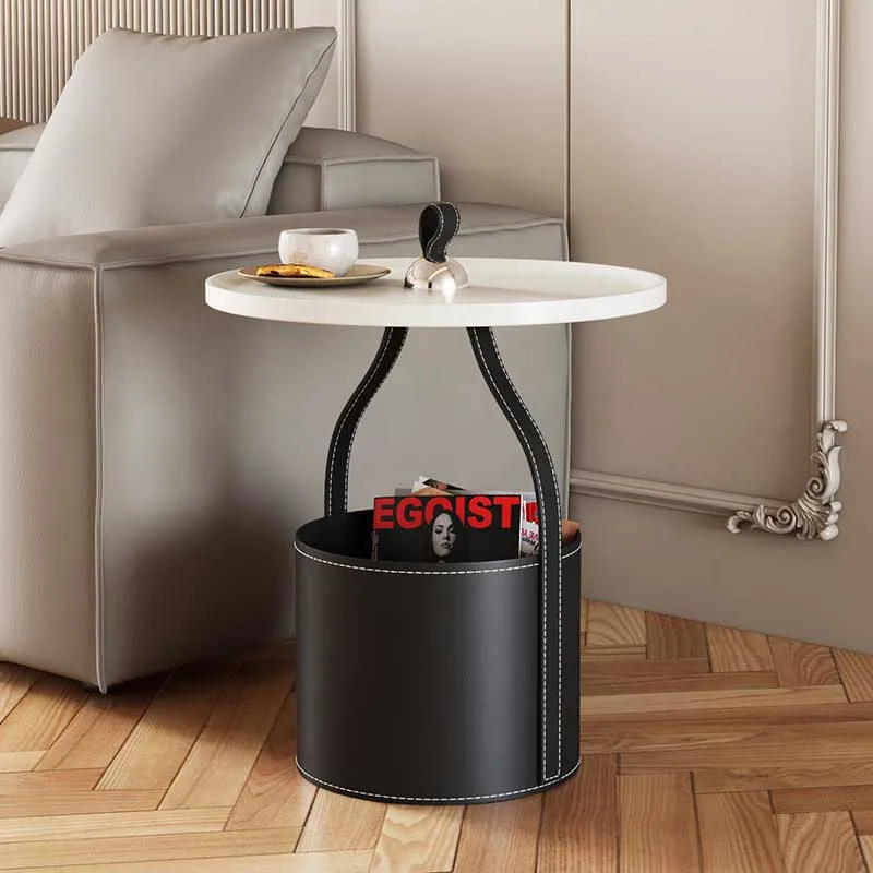 British designer black living room coffee side table lamp table storage made with saddle leather coffee table creative