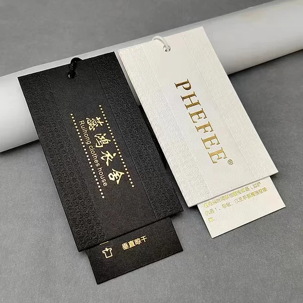 logo custom garment paper tag 400 gsm paper jeans pant garment bag clothes swing eco friendly hang tag for clothing