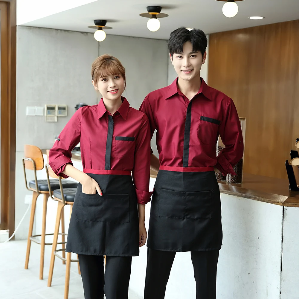 
Waiter clothing long sleeves shirt work clothes hotel uniforms cake shop cafe restaurant hotel work clothes men and women 