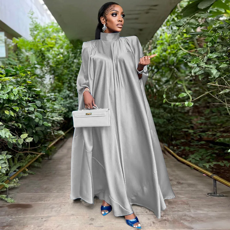 New Fashion Women Muslim Dress Butterfly Sleeves Abaya Dubai Turkey Kaftan Abaya Moroccan Dresses Luxury Satin Fabric OEM