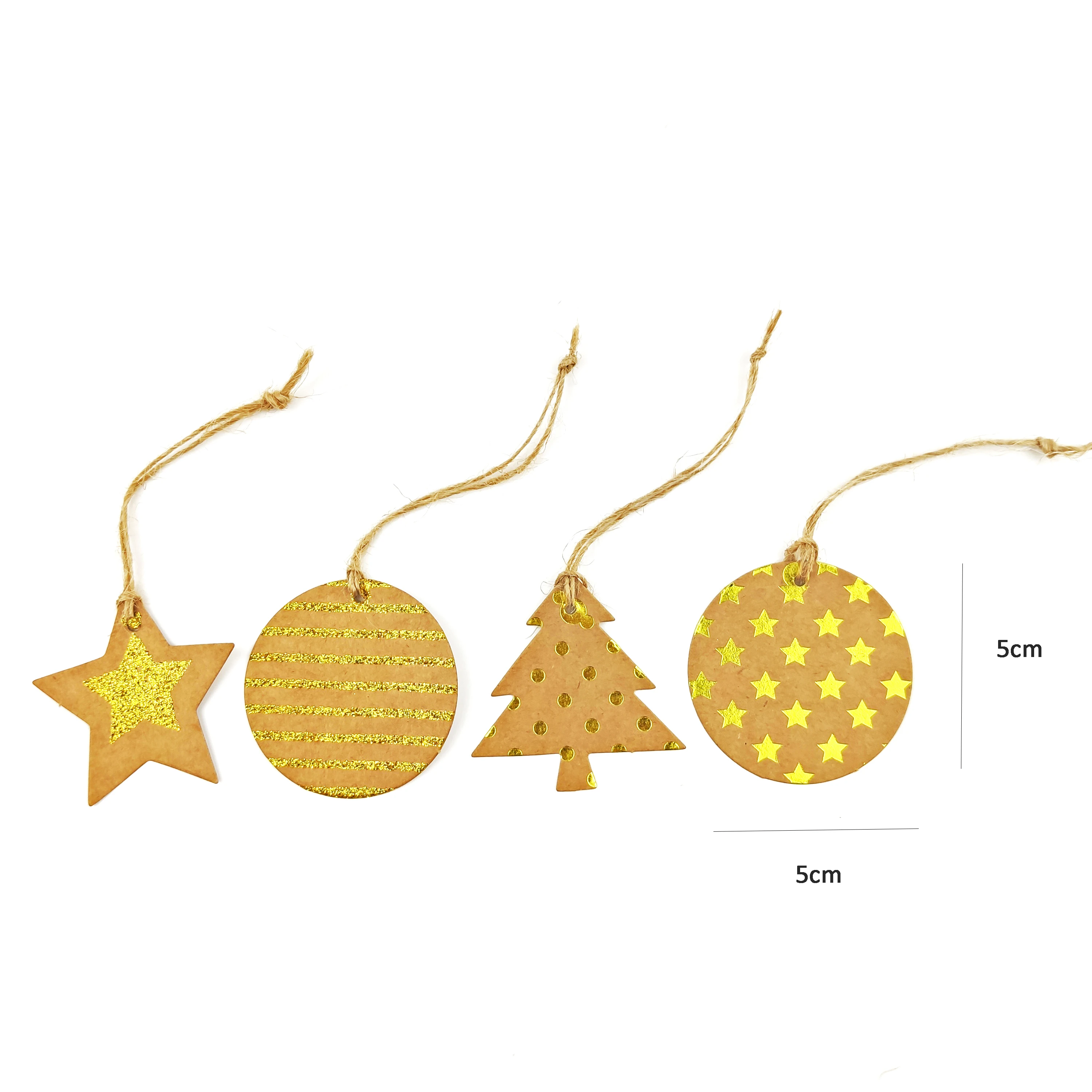 
Christmas Design Hang Tag Set, Decoration Gold Color Powder Print Kraft Paper Hang 