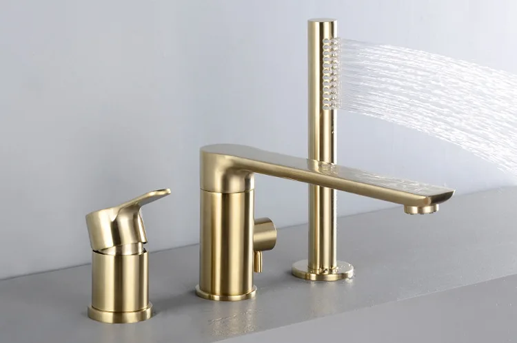 Brass Shower Head 3 Holes Hot And Cold Brushed Nickel Gold Bathtub Faucet Simple Shower Set B1560