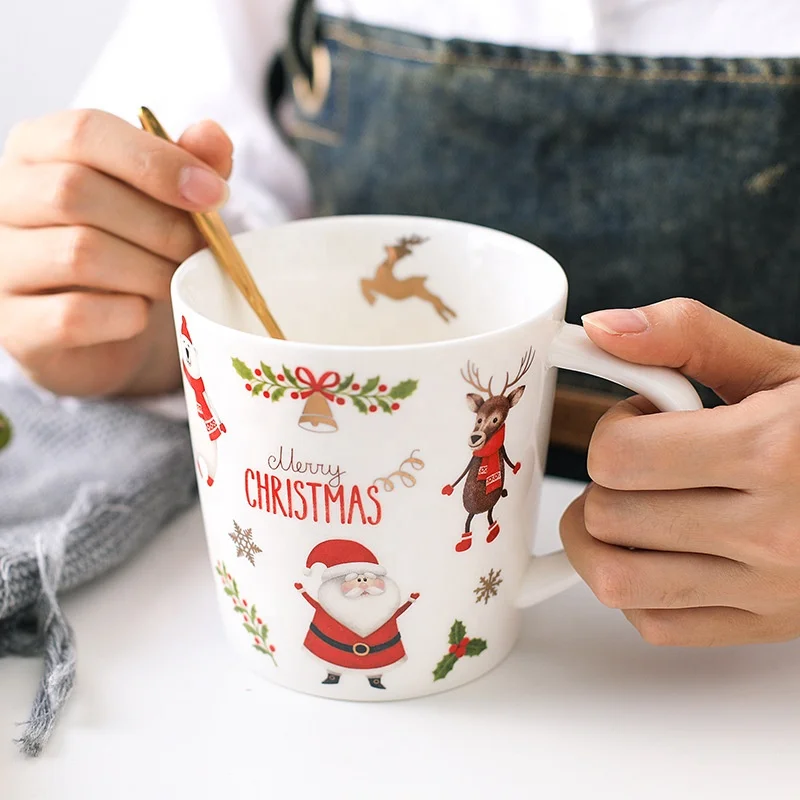 Creative Matte Ceramic Mug Coffee Cup Shinny Milk Water Cup American Christmas Snowman Christmas Mug AWS8038