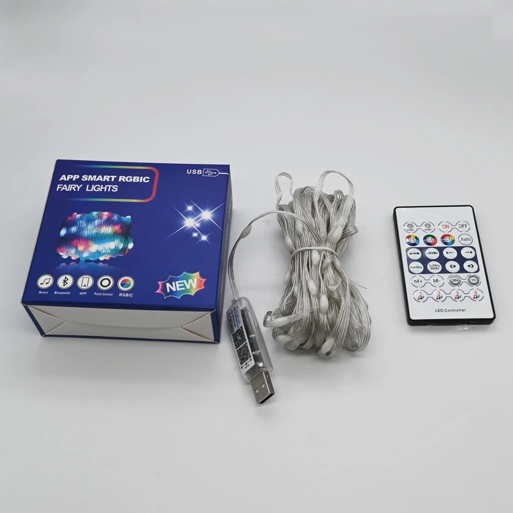 5V USB WS2812b RGB Smart LED Solar Twinkle Star Fairy String Lights Christmas Garden Decoration Outdoor Waterproof Fairy Light