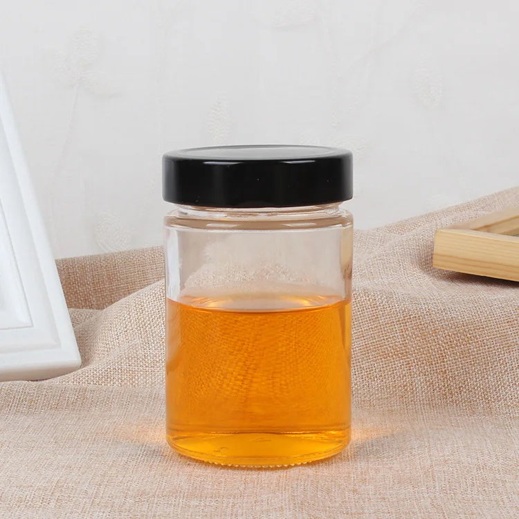 Wide Mouth food storage container Jam Butter honey straight side Glass Jar With airtight Metal screw Lid