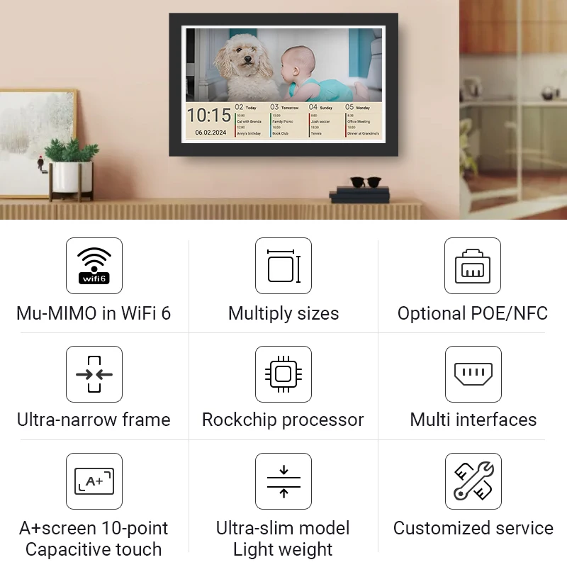 WF3285T 32 inch RK3588S2 Quad Core Photo Frame Digital Calendar Android 13 tablet NFC POE Wall mount tablet digital signage