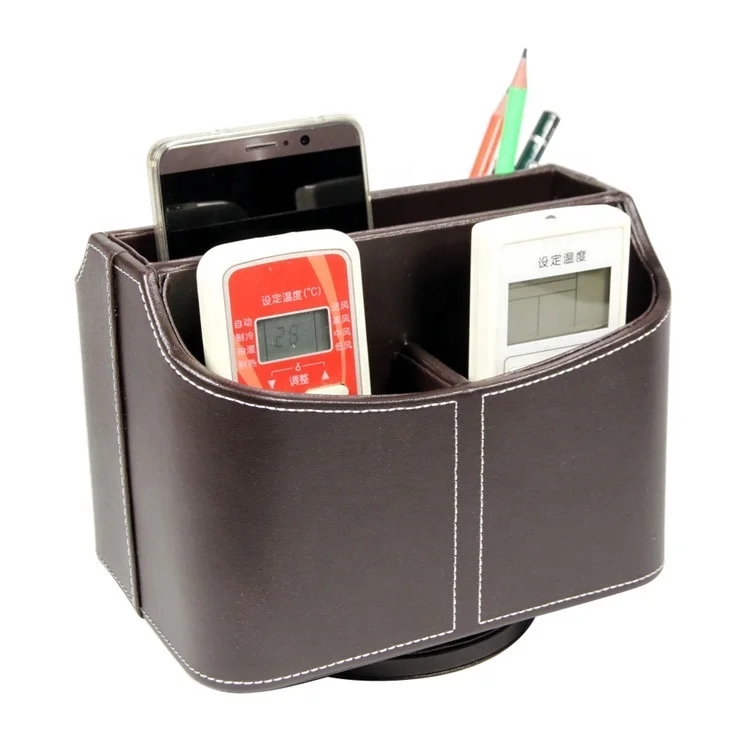 LG7065 Leather Remote Control Holder, 360 Degree Spinning Desk TV Remote Caddy/Box,Bedside Table Organizer for Controller, Media