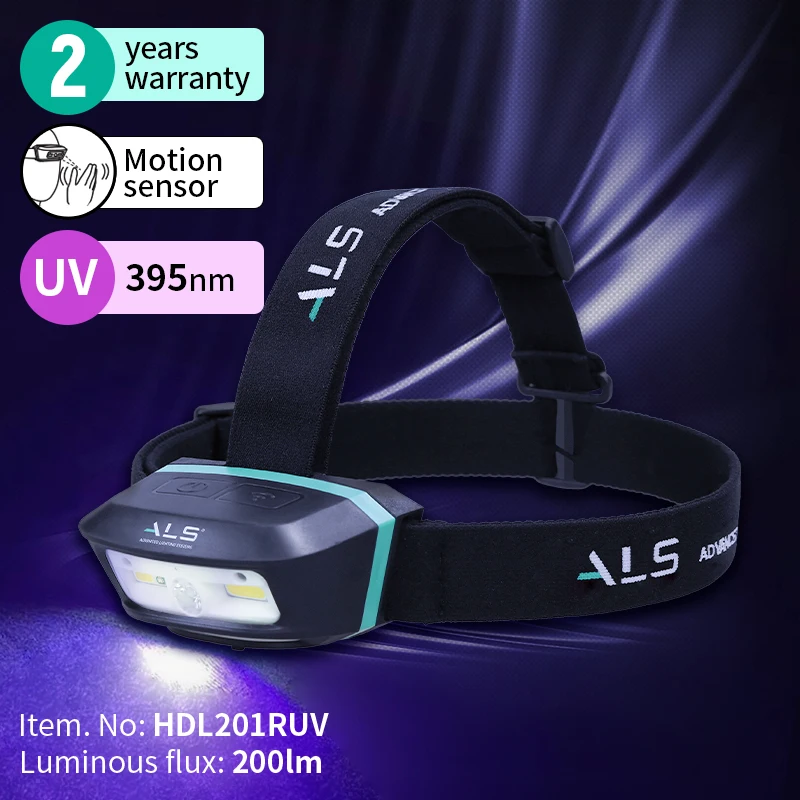 200lm rechargeable UV detection sensor light leakage inspection LED lamp UV headlamp