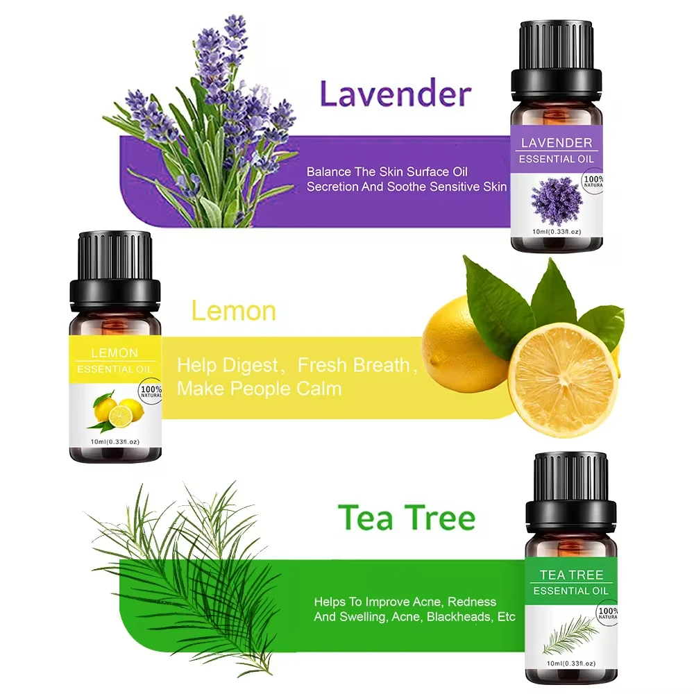6 Set Essential Oil Gift Box With Essential oil 100 Pure Plant, Lavender, Tea Tree, Lemon, Sweet Orange, etc... (10mL)