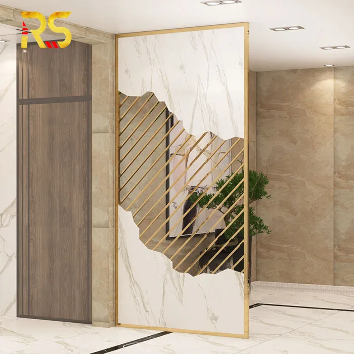 Foshan gold stainless steel screen partition wall panel room divider