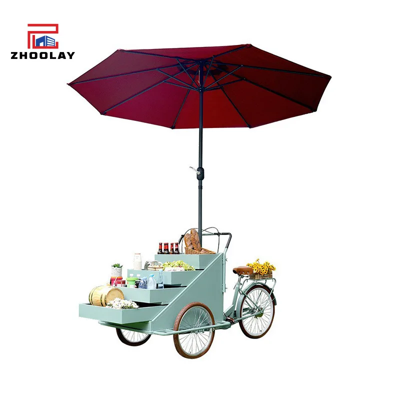 Outdoor Sunshade Dining Cart Shopping Mall Food And Snack Flower Shop Float Bar Beer Wrought Iron Market Stall Cart