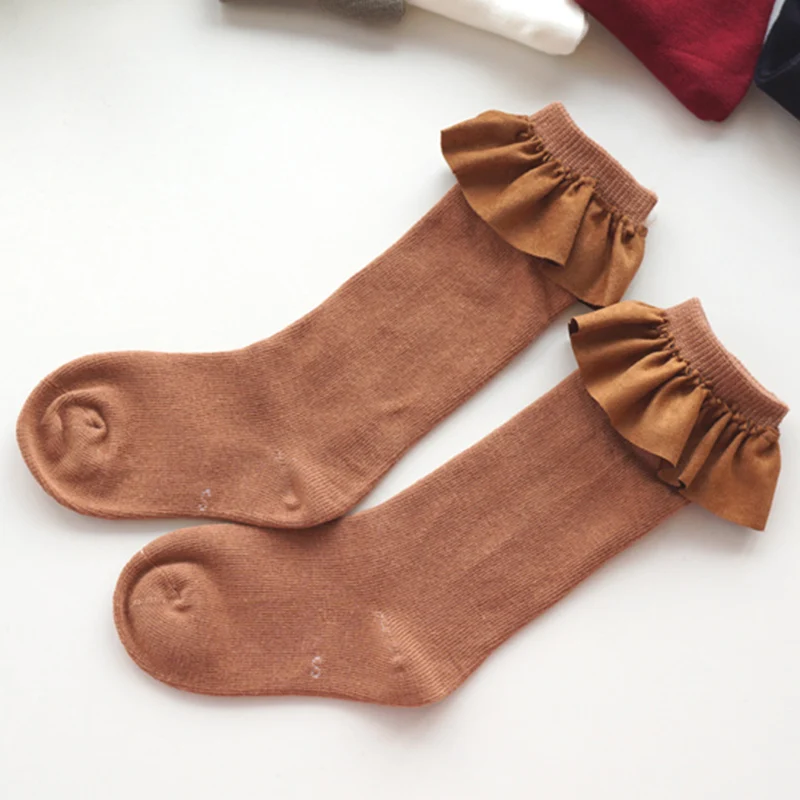 
Fashion Suede Ruffle Lace Knee Socks Baby Girls Cotton Socks Faux Fur Lace Kids Girls Socks 