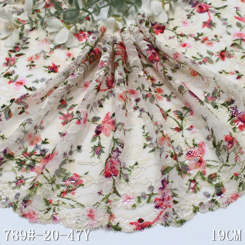 Wholesale 2025 Fashion Underwear Accessories 19cm Wide Stretch Colorful Flower Elastic Spandex Printed Soft Lace Trim for Women