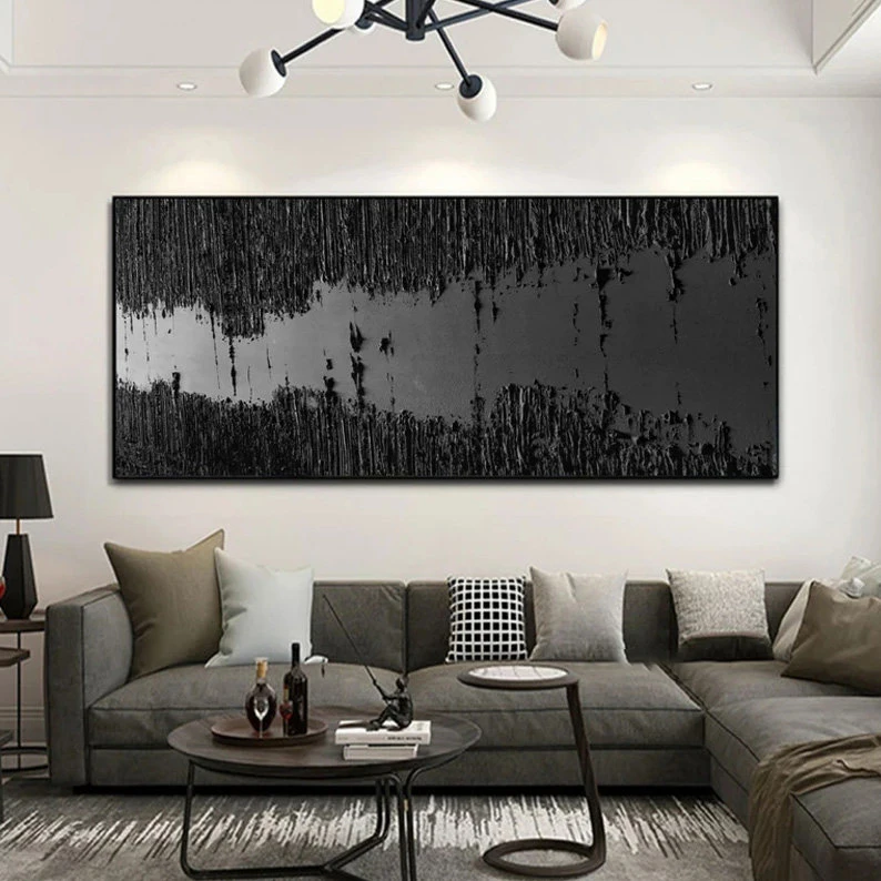 Large Black And White Abstract 3D Textured Handmade Oil Painting Wall Art Pictures Modern Home Room Decor Cuadros