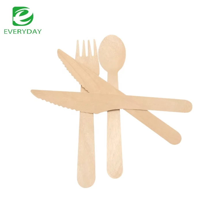 Eco Friendly disposable wooden spoon knife and fork set with box