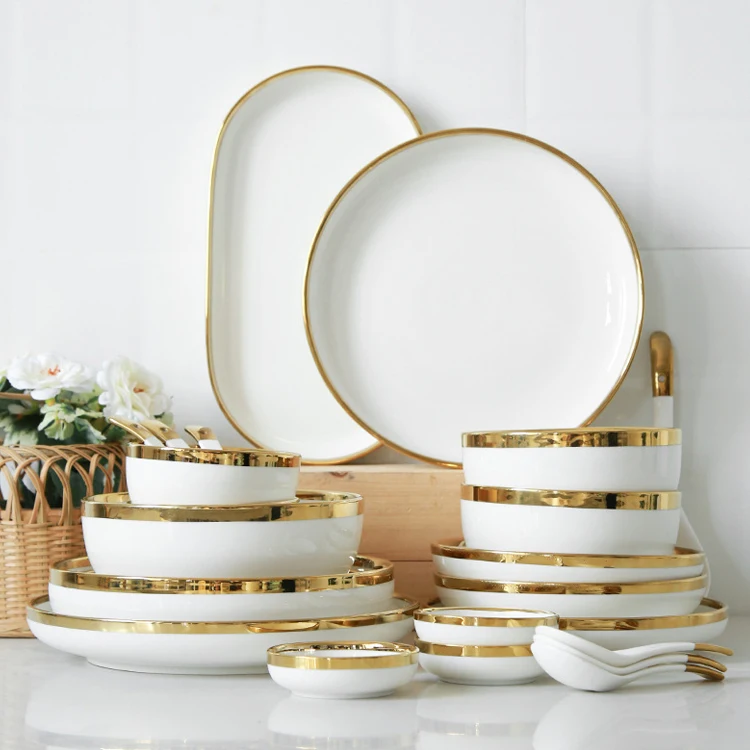 Manufacturer Custom Nordic Green Black Pink White Ceramic Dinner Tableware Set Restaurant Home Porcelain Dinnerware Set