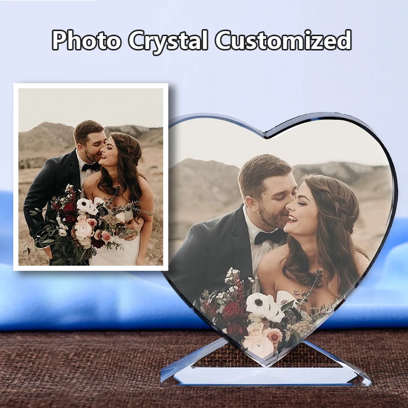 crystal Guests Souvenir Gifts  K9 Sublimation Blank Crystal Heart Customized Laser Engraved 3d Photo Frame Crystal Tro