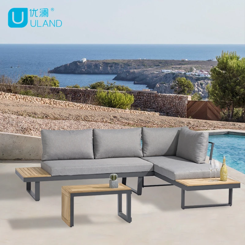 Uland Outdoor Used Garden Furniture Durable Teak Wood 3 Seater Leisure Sofa garden sofa set