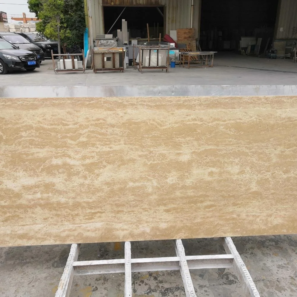 Beige Travertine Tiles Aluminium Honeycomb backed Thin stone veneer Panels for Facade