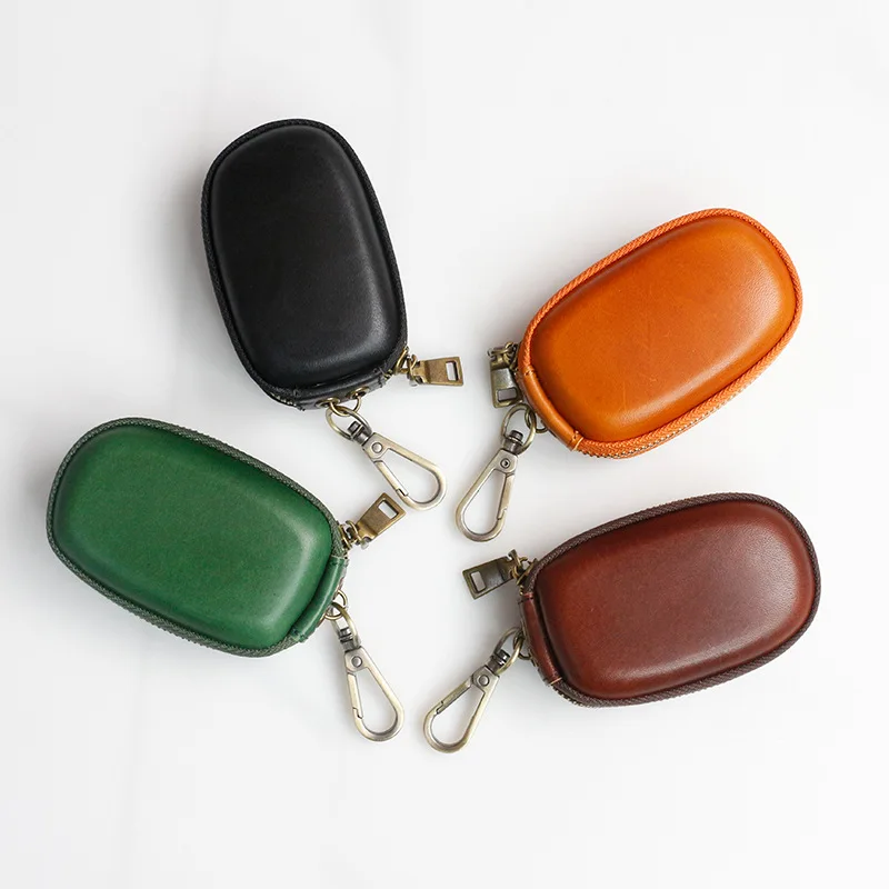 Wholesale Customs Genuine Leather Car Key Cases Pouch Durable Car Key Keychain Case Holder with Zipper Closure