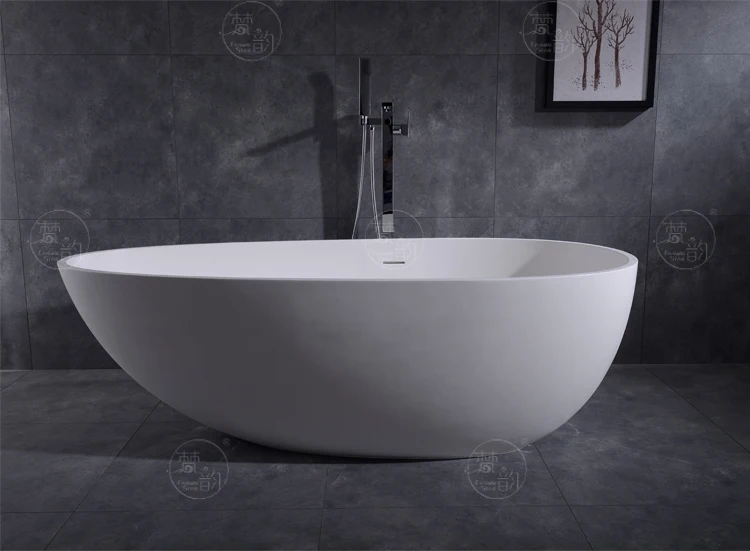 Fanwin Oval White Artificial Stone Stone Resin Bathtubs Hotel Bath Freestanding Tub Solid Modern Bathroom Bathtub