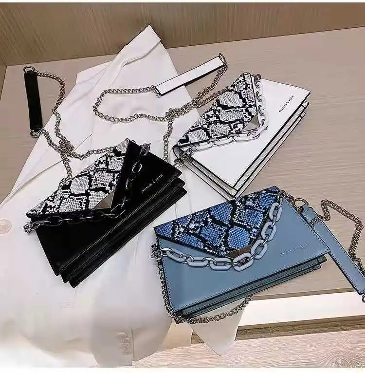 SY Fashion  Soft Leather Python Pattern girls bags Metal Chain crossbody  Handbags for Women