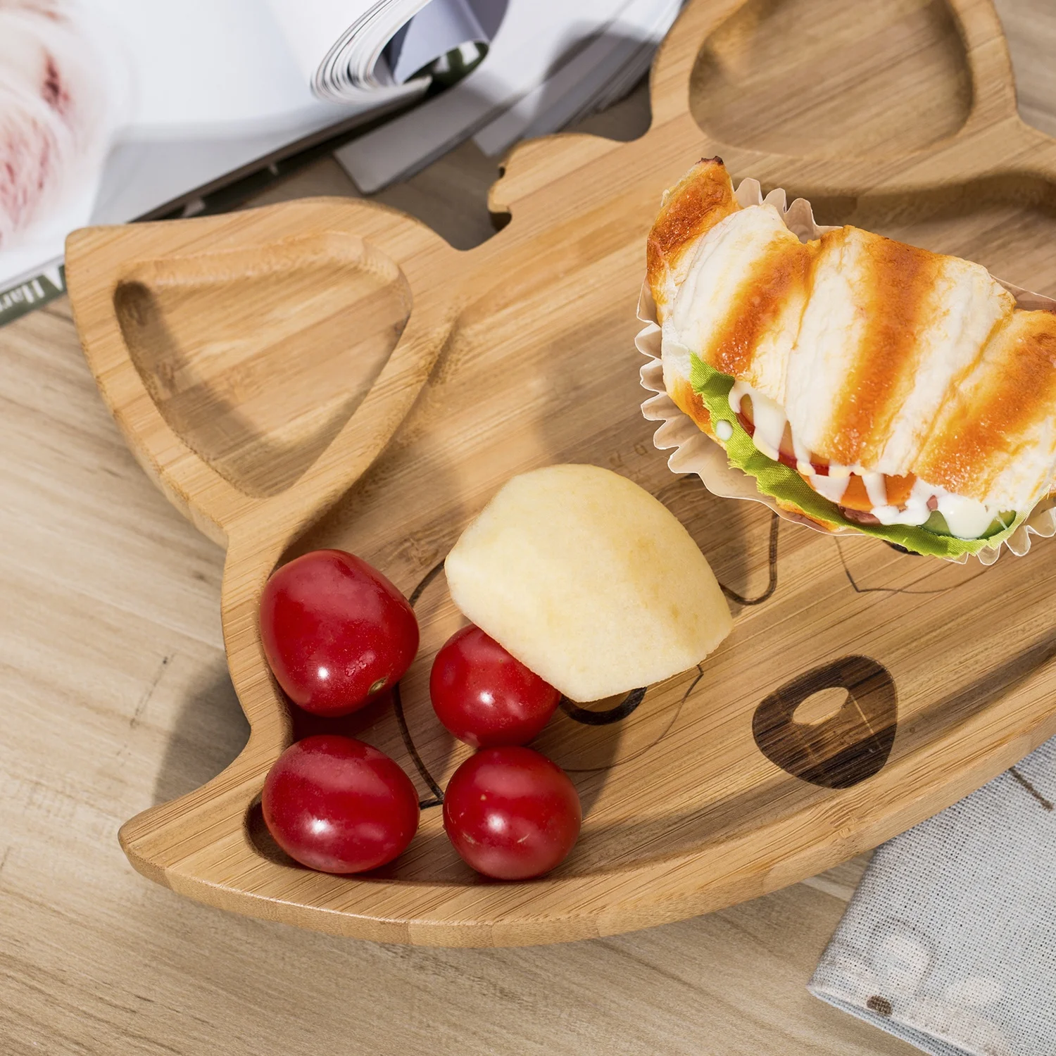 Sample Avaliable Wholesale High quality Fox Pattern Bamboo Baby Silicone Dinner Plates For Kids