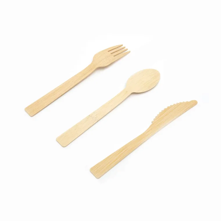 100% Biodegradable Compostable Utensils Set Fork Knife Small Mini Cutlery Set Bamboo Serving Soup Spoon