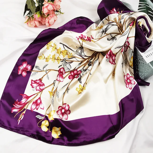 Customised Silk Scarf for Women Large Square Floral Digital Silk Scarf Printing