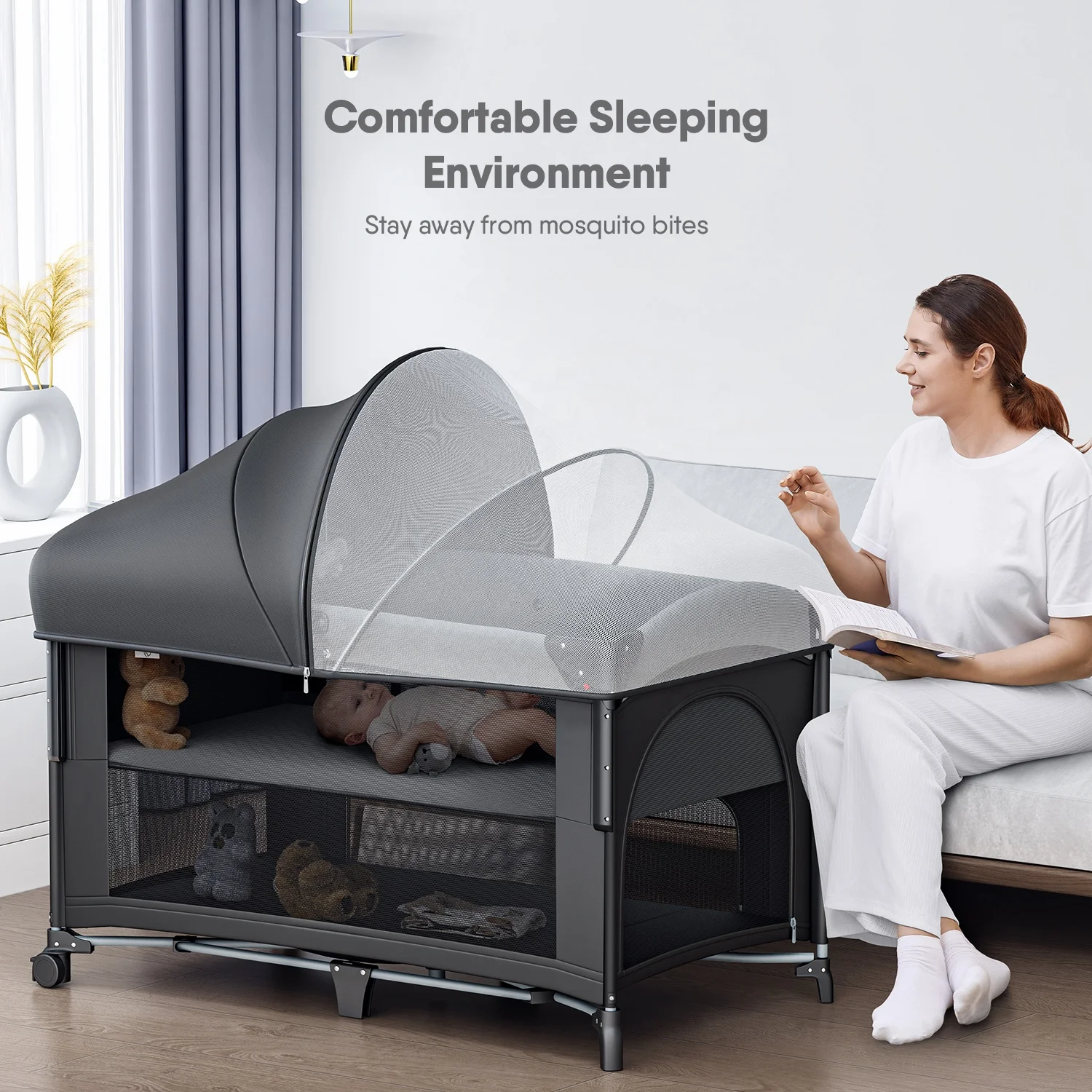 2024 Multi-functional baby play bed with mosquito net removable travel bed Cheap high quality luxury cribs in stock for 0-3years
