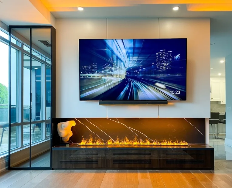Cheaper price modern style water steam fireplace glasses 3 sides intelligent electric wood fireplace logs set indoor decoration