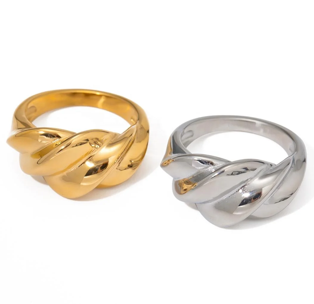 QS модное водонепроницаемое купольное кольцо ювелирные изделия 18K позолоченное витое 316L из нержавеющей стали яркое массивное для женщин