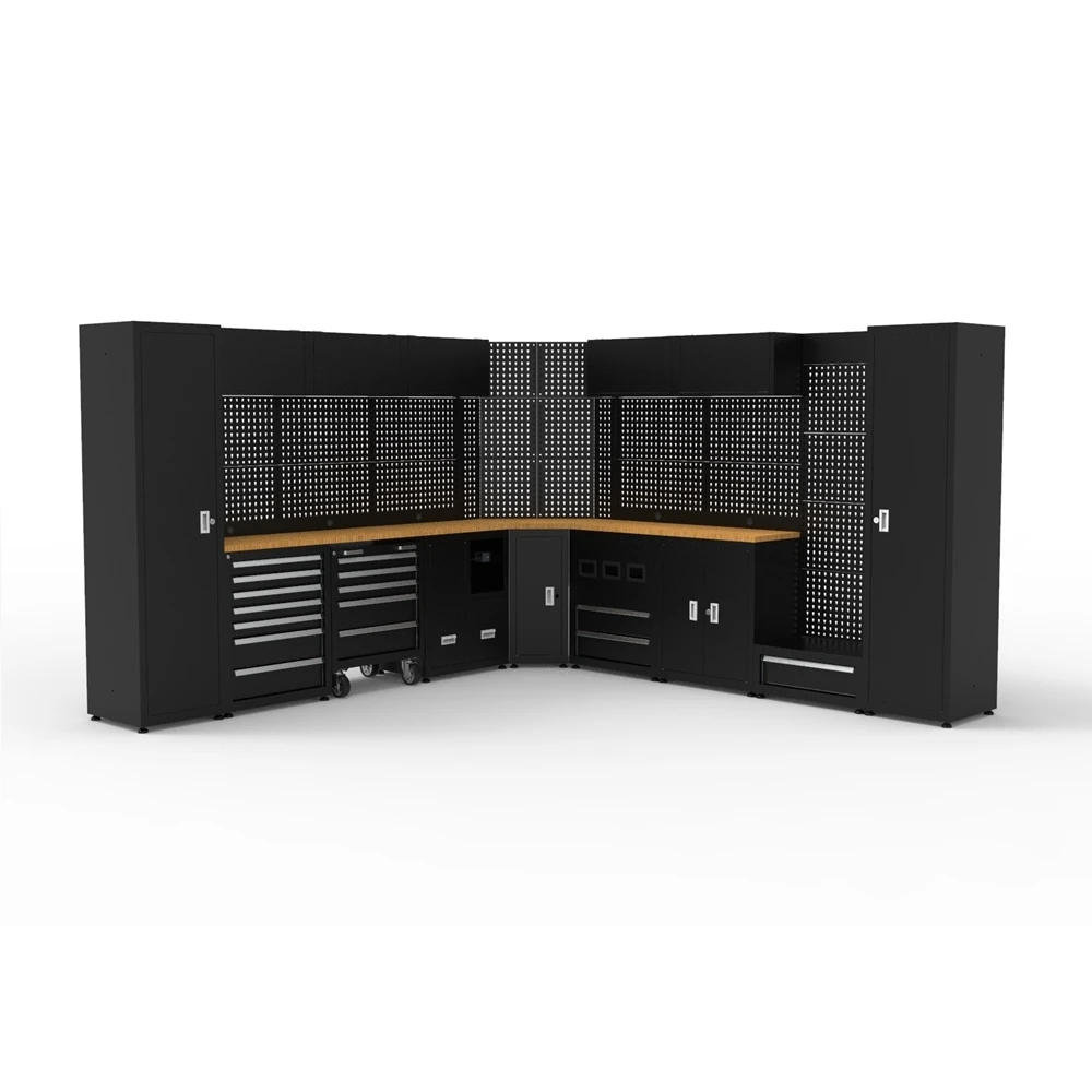 9 Units Combination Workbench Workshop Tool Storage Tabletop Workstation Assembly Worktable with Sliding Organizer Drawer