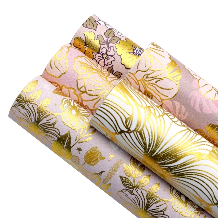 20x33 см цветок УФ Печать Золотая фольга тиснение из искусственной кожи лист синтетический кожзаменитель виниловая ткань для поделок аксессуары для рукоделия