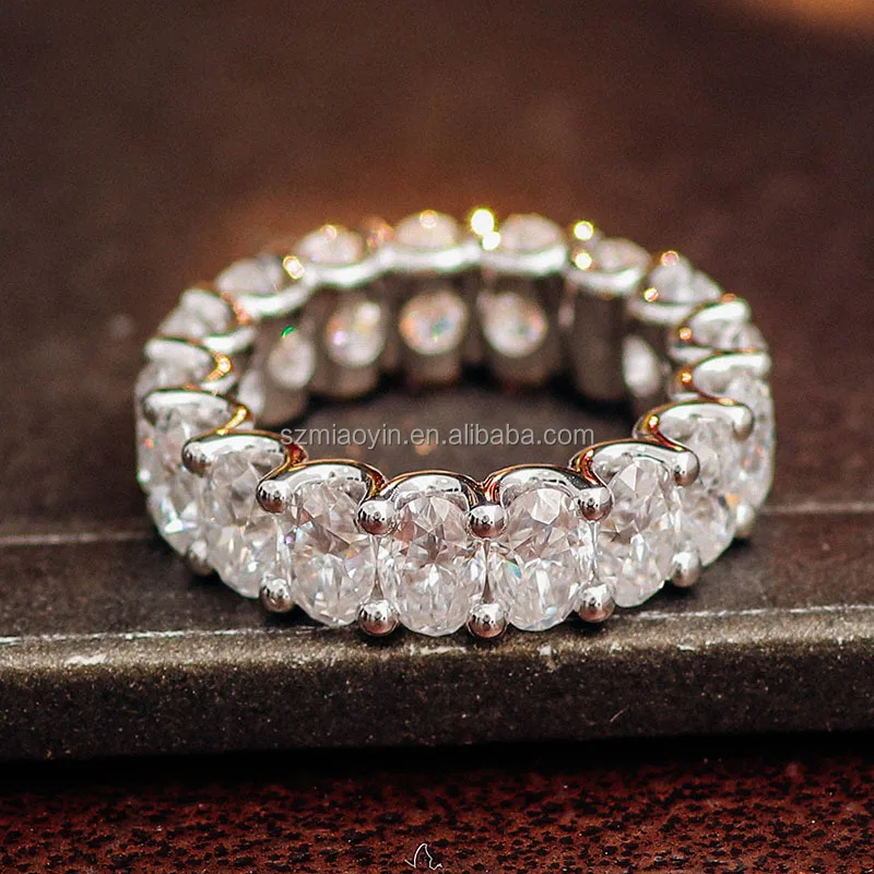 Wholesales Fine Jewelry 10K/14K/18K White Gold 0.6ct 4*6mm Oval Shape Moissanite Diamond Wedding Eternity Ring Band For Gift