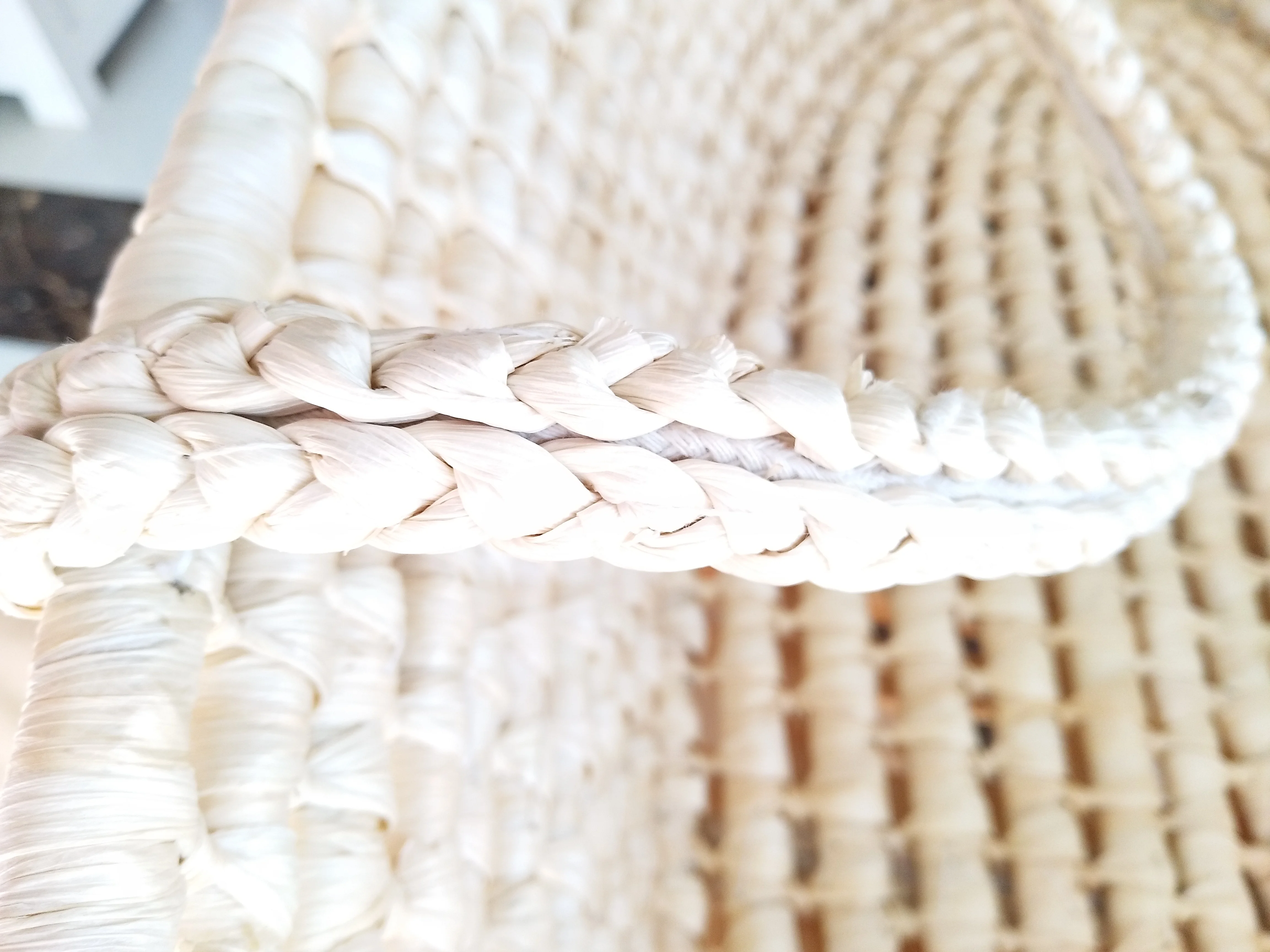 oval bleached white corn husk baby moses carrier basket, baby cradle with fabric cover, simple infant straw maize carrier