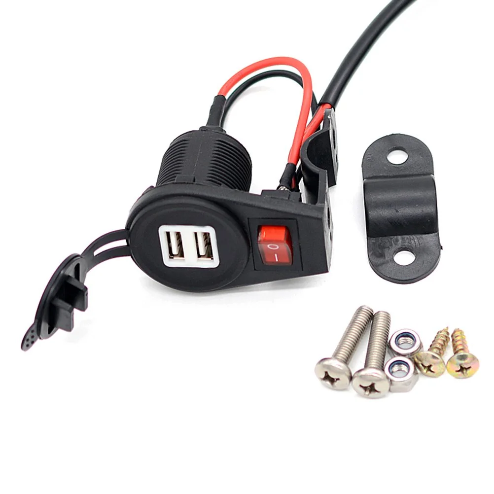 12V USB Outlet 36W 12V/24V Dual QC3.0 USB Car Charger Socket with Power Switch LED Voltmeter for Car Boat Marine Truck